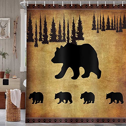 JAWO Animal Black Bear Shower Curtain, Rustic Cabin Wildlife Design
