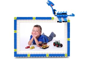 NIETEIN Kids Cute Friendly Dinosaur Picture Frame Craft Fun Building Block Boys Photo Frame Making Kit Desktop and Wall Decorate Child Room Decor Art Birthday Gifts for Girls(Blue)