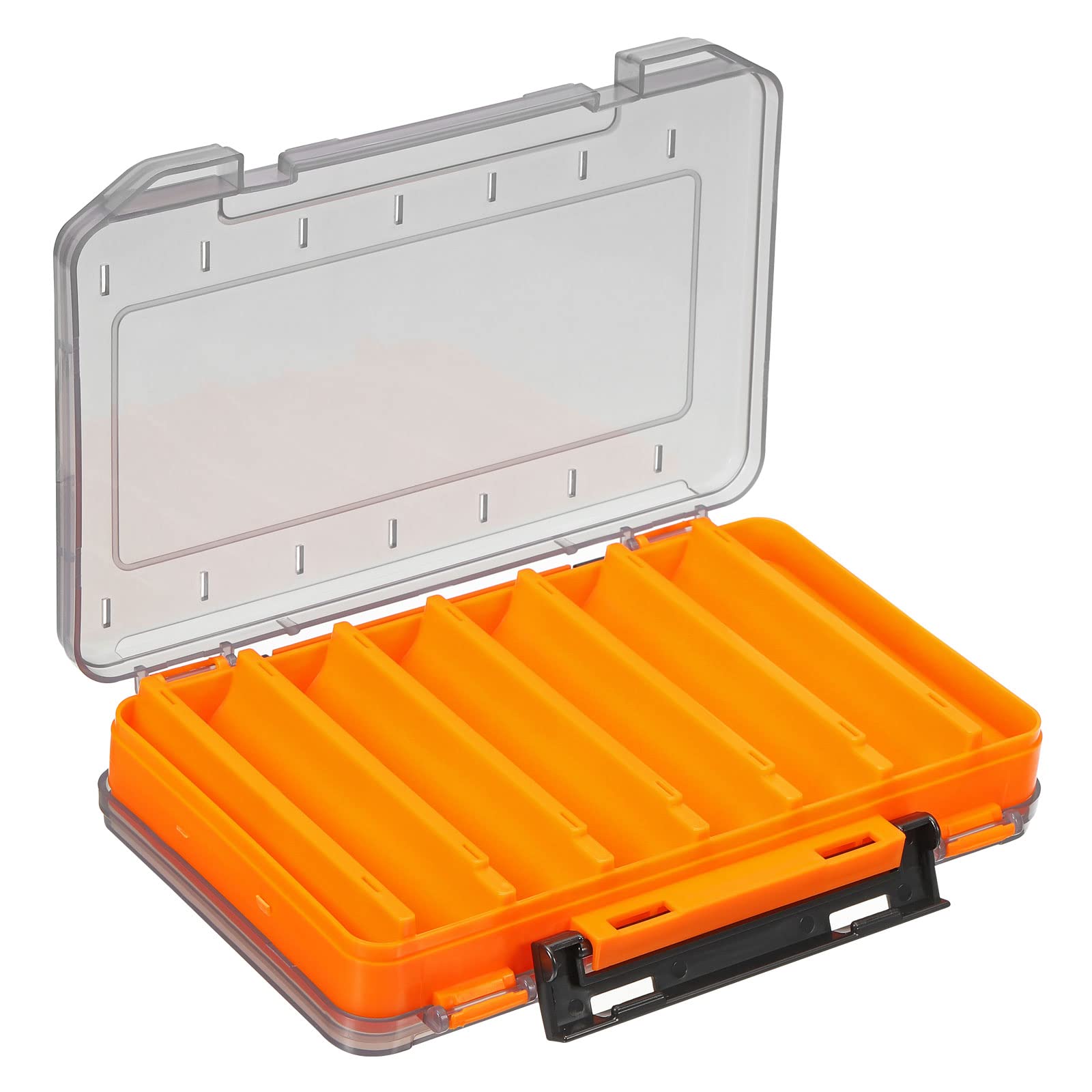 PATIKIL Two Sided Fishing Lure Storage Box Plastic Fish Tackle 14 Grids Container Organizer, Orange