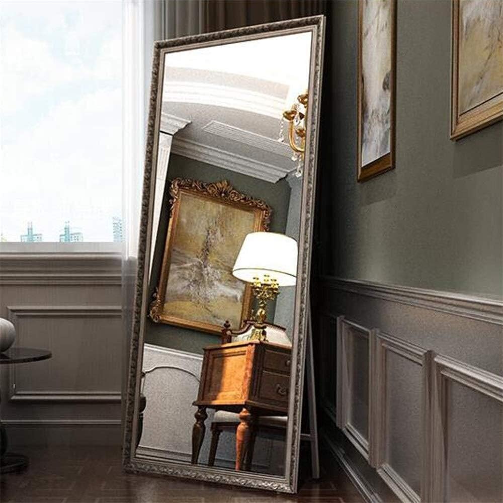 Tian Full-Length Floor Mirror,Bedroom Living Room European The Natural Solid Wood Slimming Effect Dressing Mirror (Color : Silver Leaf Color, Size : 18080cm)