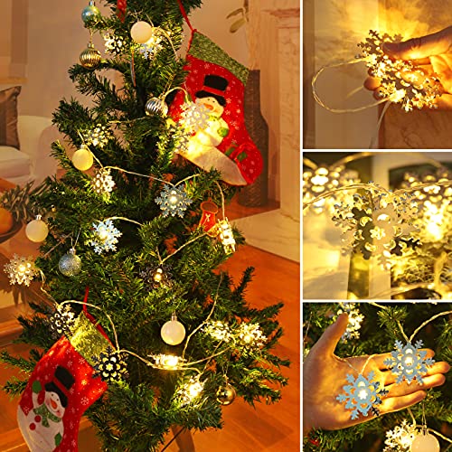 MILEXING Christmas Decorations, 2 Modes 20 LED Christmas Snowflake String Lights Battery Operated, Christmas Lights for Indoor Outdoor Christmas Decor Patio Garden Party