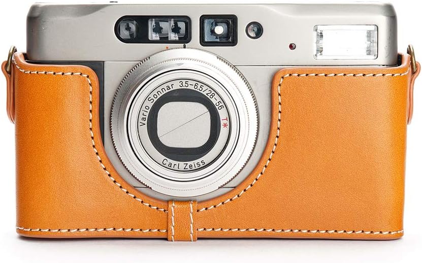 Handmade Genuine Real Leather Half Camera Case Bag Cover for Contax TVS ii Sandy Brown Color