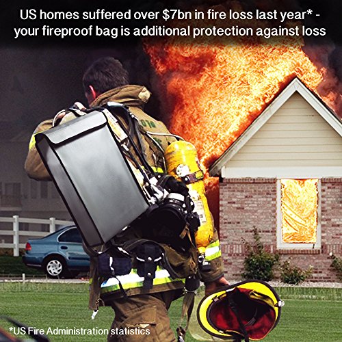 2000°F Fireproof Bag Water Proof Money Document Holder - Peace of Mind Security - Foldable for Fire Safe and Fire Box or Grab n Go Storage Battery Cash Legal Passport (15" x 11" x 3")