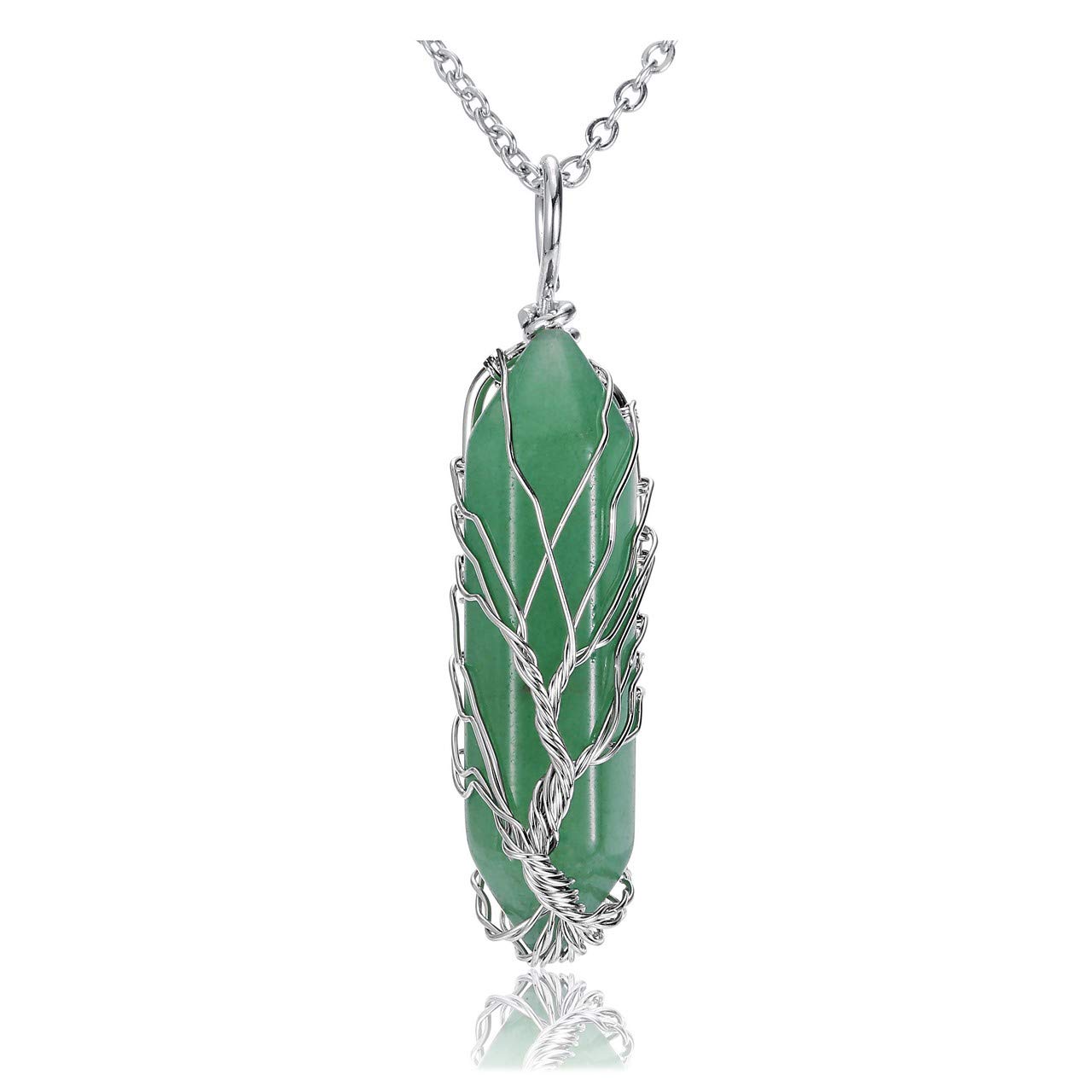 CrystalTears Natural Green Aventurine Healing Crystal Stone Necklace Tree Life Wire Wrapped Hexagonal Crystal Points Pendant Necklace Jewellry Crystal Gifts for Mum Women Mothers Day Gifts