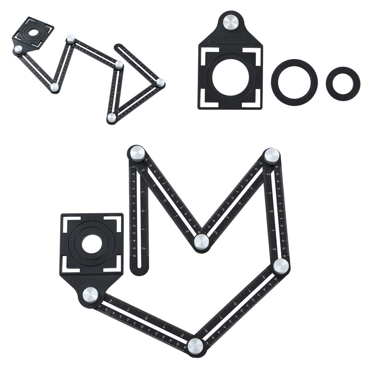 TOPWAY Multi-Function Angle Measuring Ruler, Aluminum Alloy Metal Angle Template Tool with Ceramic Tile Hole Punch Locator Hole Drill Guide for Builders, Craftsmen, Carpenters, Designers, DIY
