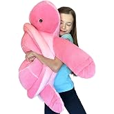 MorisMos Giant Pink Turtle Stuffed Animal 33", Soft Sea Turtle Plush Pillow | Oversized pink turtle for hugging, lounging, bedtime and ocean room decor, a playful gift for kids and turtle lovers