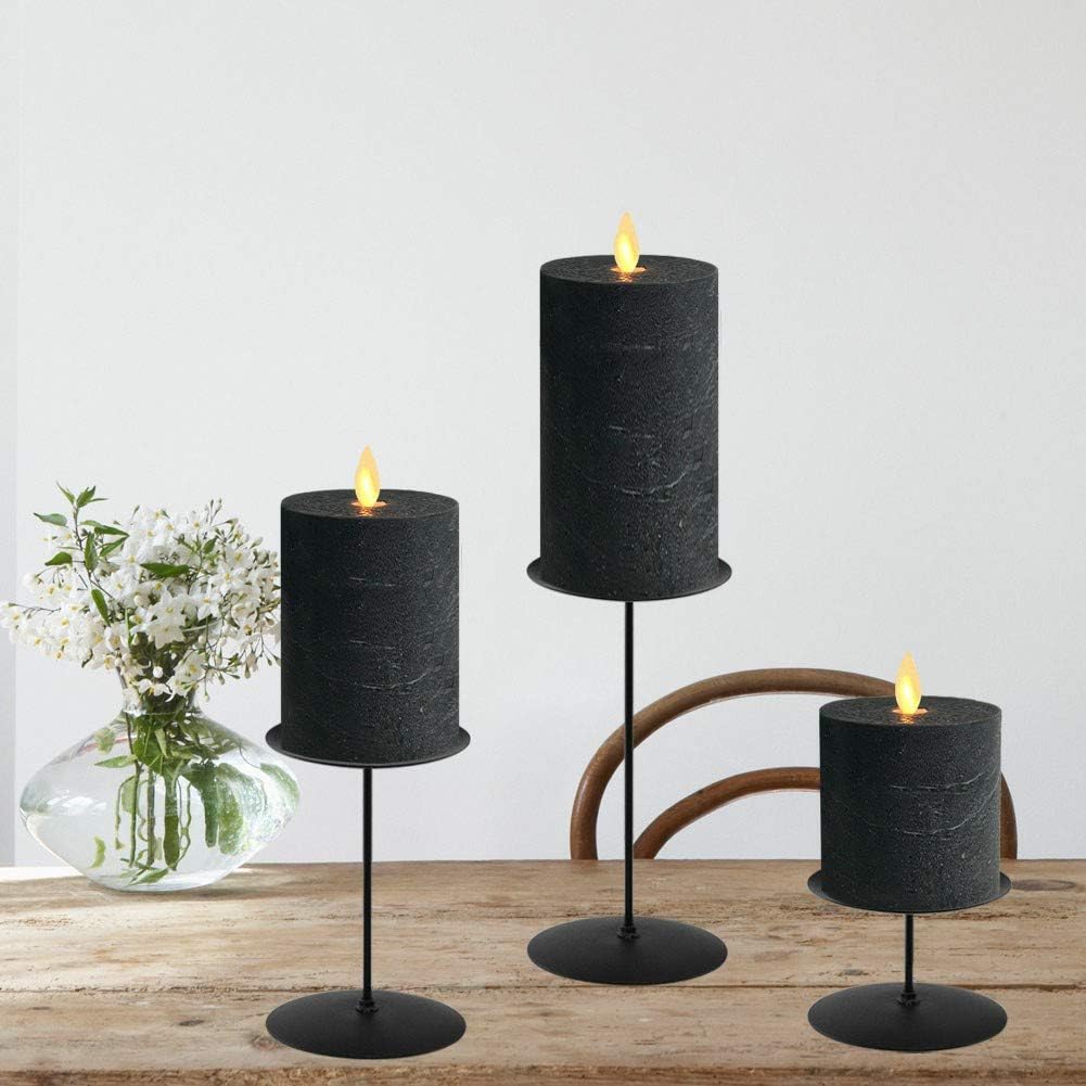 smtyle Pillar Candle Holders Set of 3 Centerpieces Plate for Tables or Fireplace with Black Metal Iron: Kitchen & Dining