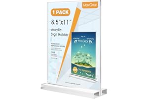 MaxGear Acrylic Sign Holder 8.5 X 11 Inches 1 Pack, Double Sided Plastic Display Stands Table Top Acrylic Frame, Clear Paper Holder Menu Flyer Stand for Stores, Restaurants, Hotels, Office