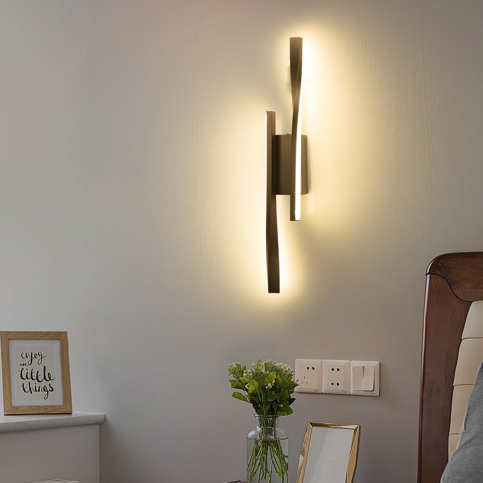 WOTTES Led Wall Light, Wall Lights Indoor,Acrylic LED Wall Light，Wall Lights for Living Room,Wall Lights for Bedrooms,Warm Light, 42cm 10W (Black, 1Pcs)