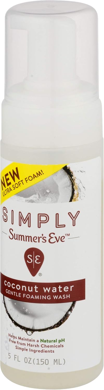 Summer's Eve Simply Gentle Foaming Wash - Helps Maintain a naturally healthy pH - Free From Harsh Chemicals, Dyes, Alcohol, and Parabens - Gynecologist Tested - Coconut Water - 5 Ounce (850105): Health & Personal Care