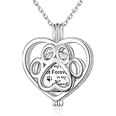 Pet Cremation Jewelry for Ashes 925 Sterling Silver Heart Urn Necklace for Ashes Pet Ashes Necklace for Dog/Cat Paw Print Memorial Locket Keepsake Jewelry Gift for Women Men