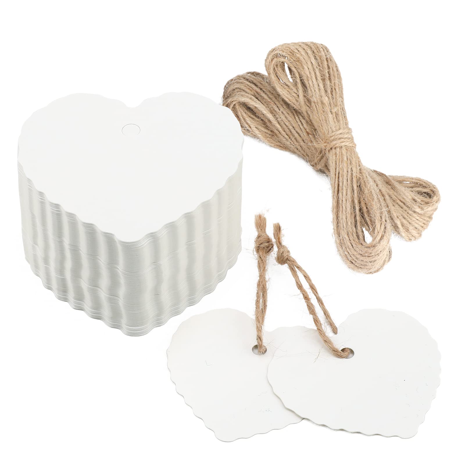 100PCS Heart Tags for Valentines,6X5.5CM White Gift Hang Tags with 30M Jute Twine for Crafts,Wedding Favours