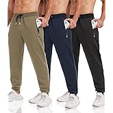 lomsoe 3 Pack Sweatpants for Men Tapered Mens Joggers Pants with Zip Pockets Slim Fit Running Gym Sweat Pants Gifts for Men