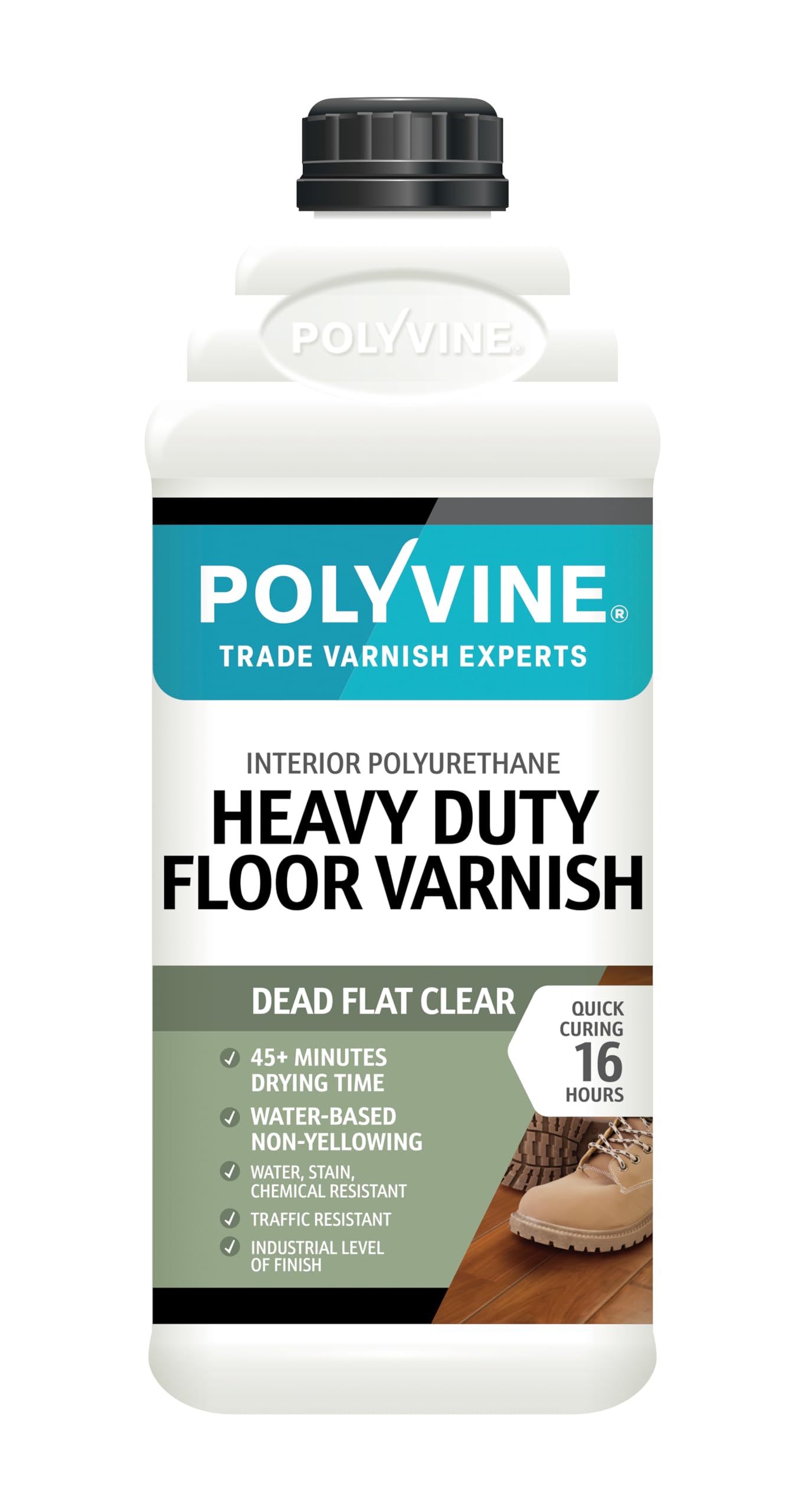 Polyvine Heavy Duty Floor Varnish – Quick Drying Floor Varnish – Polyurethane, Water-Based, Water Resistant Indoor Flooring Protection for Wood, Stone, Tiles, Slate (Dead Flat, 2 Litre)