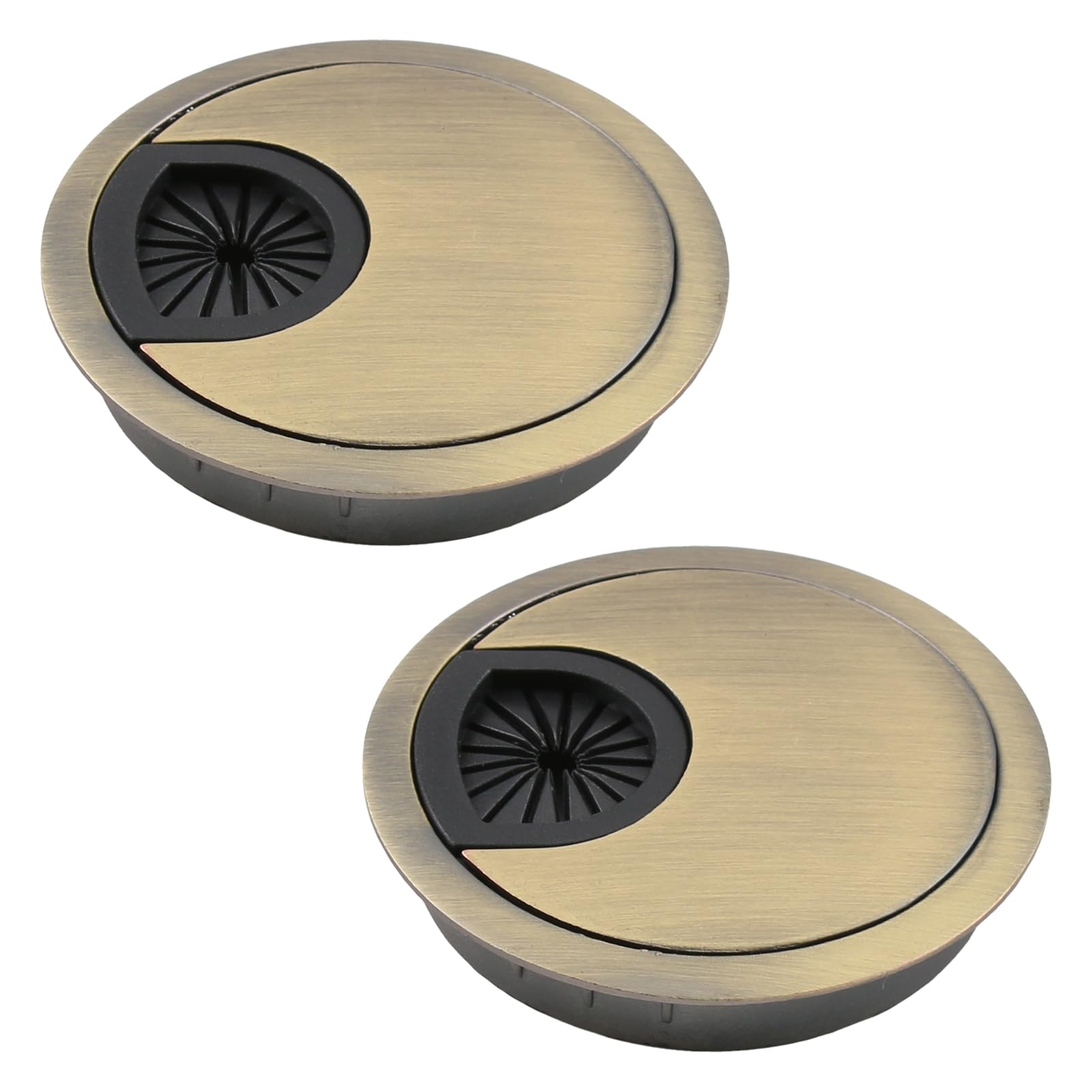 2 Pack 80mm Desk Grommet Kit,Bronze Desk Hole Covers,Computer Desktop Grommets Cable Management Wire Organizers,Round Table Cable Hole Cover for Home Office,Bronze