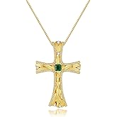 Hius 18K Gold Plated Cross Necklace for Women Men, Cubic Zirconia Cross Faith Pendant Necklace, Statement Vintage Gold Necklace for Men Women