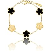 14K Gold Plated Dainty Colorful Five Leaf Clover Dot Bracelets for Women Lucky Flower Jewelry