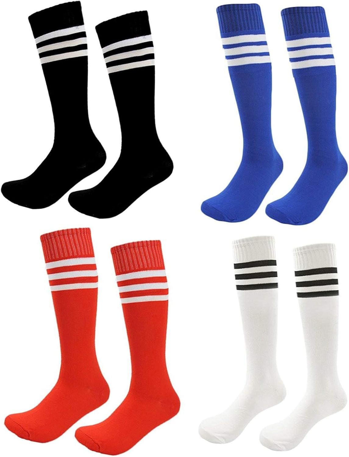 Kids Soccer Socks 4 Pack Boys Girls Cotton Team Socks Teens Children Soccer Socks: Clothing