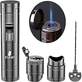 XIFEI Cigar Lighter, Cigar Puncher, Cigar Draw Enhancer, Cigar Stand, All-in-one Lighter (Gun ash)