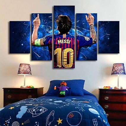 Kjglxd Prints On Canvas Painting Hd Barcelona 10 Messi Football Stars Poster 5 Pieces Pictures Home Wall Art Living Room Decor Amazon De Kuche Haushalt