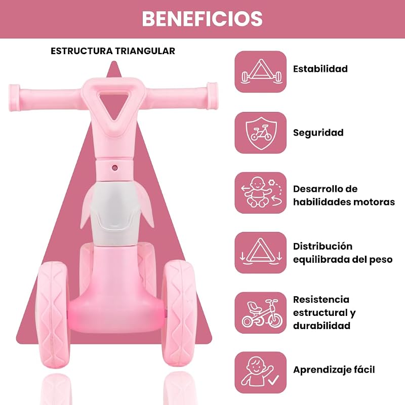 , Triciclo Bebé 1 Ano | Monte Leve | Primeira bicicleta de equilíbrio para bebés | Bicicleta sem Barcos de Equilíbrio | Toy Boy 1-2 Anos Ideal como Presente (Rosa) — foto 2 de 8