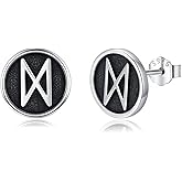 925 Sterling Silver Viking Runes Stud Earrings for Men Women Hypoallergenic Norse Earrings Piercing Earrings Viking Jewelry Gift for Birthday Anniversary
