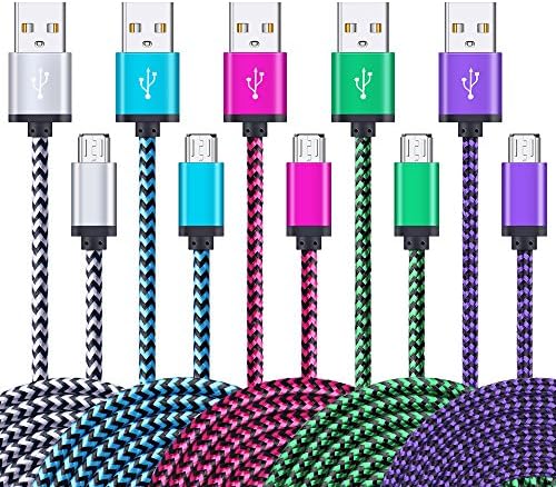 Android Charger Cable, Sicodo 5-Pack High Speed 6FT Premium Nylon Braided USB 2.0 A Male to Micro B USB Charger Cord for Samsung Galaxy S7 S6 Edge, Note 5, HTC, Motorola, Sony, LG and More