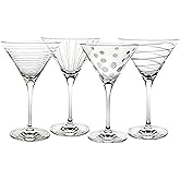 Mikasa Cheers 10-Ounce Martini Glasses, Fun Etched Designs, Durable Clear Glass Cocktail Glassware, Set of 4, Perfect for Entertaining and Gifting
