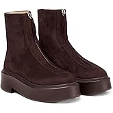 Coutgo Womens Front Zip Ankle Boots Comfortable Platform Flat Chunky Heel Booties Round Toe Casual Winter Snow Boots