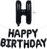 TONIFUL 16 Inch Happy Birthday Foil Letter Balloon Banner Black 15 Pcs view 2