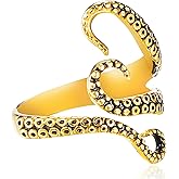 Aloluo Octopus Tentacle Statement Ring for Women Men Gold Plated Vintage Punk Adjustable Goth Cool Open Band Finger Rings Unique Fashion Birthday Party Pirate Jewelry Gifts
