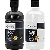 Artecho White and Black Acrylic Paint Large Bottle 500ml / 17oz, Craft Paint for Canvas, Rocks, Wood, Fabric, Ceramic, Non Toxic