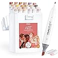 Ohuhu Alcohol Markers Skin Tone Marker Slim Broad and Fine Double Tipped Alcohol-based Marker Set for Artists Adults Coloring Professional Illustration, 24 Portrait Colors Kaala Markers Refillable