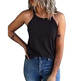 KINLONSAIR Women's Summer Sleeveless Halter Tee Shirts Crew Neck Workout Tank Tops Casual Plain Cami Shirts