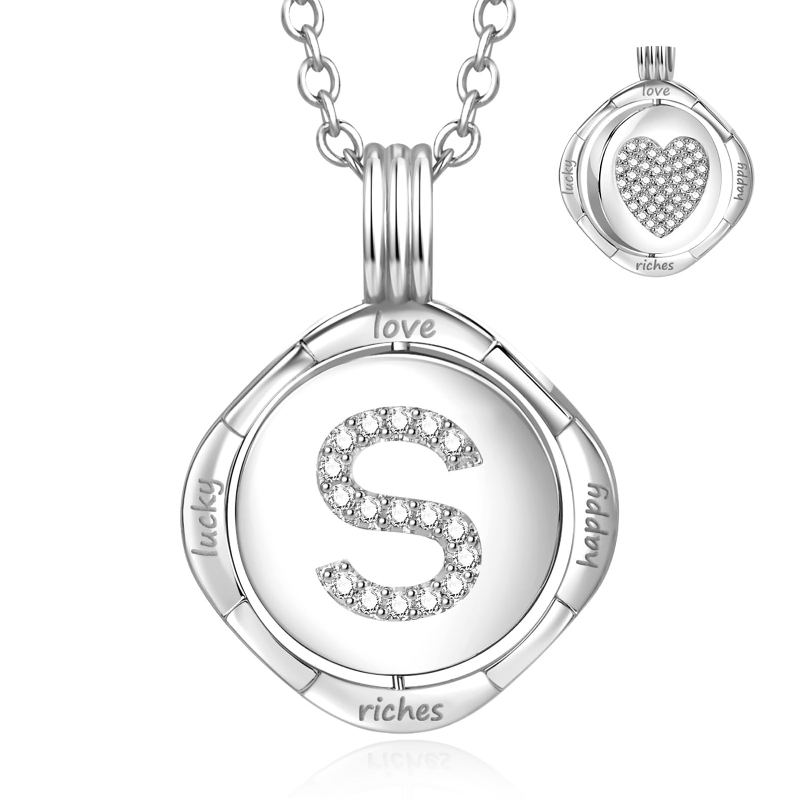 Auspicious Cheerful Gold Initial Necklace for Women - 14K Gold Plated Heart Necklaces, Double Rotating Letter Pendants, Personalized Women's Jewelry, Birthday Gifts, Christmas Valentines Day Present