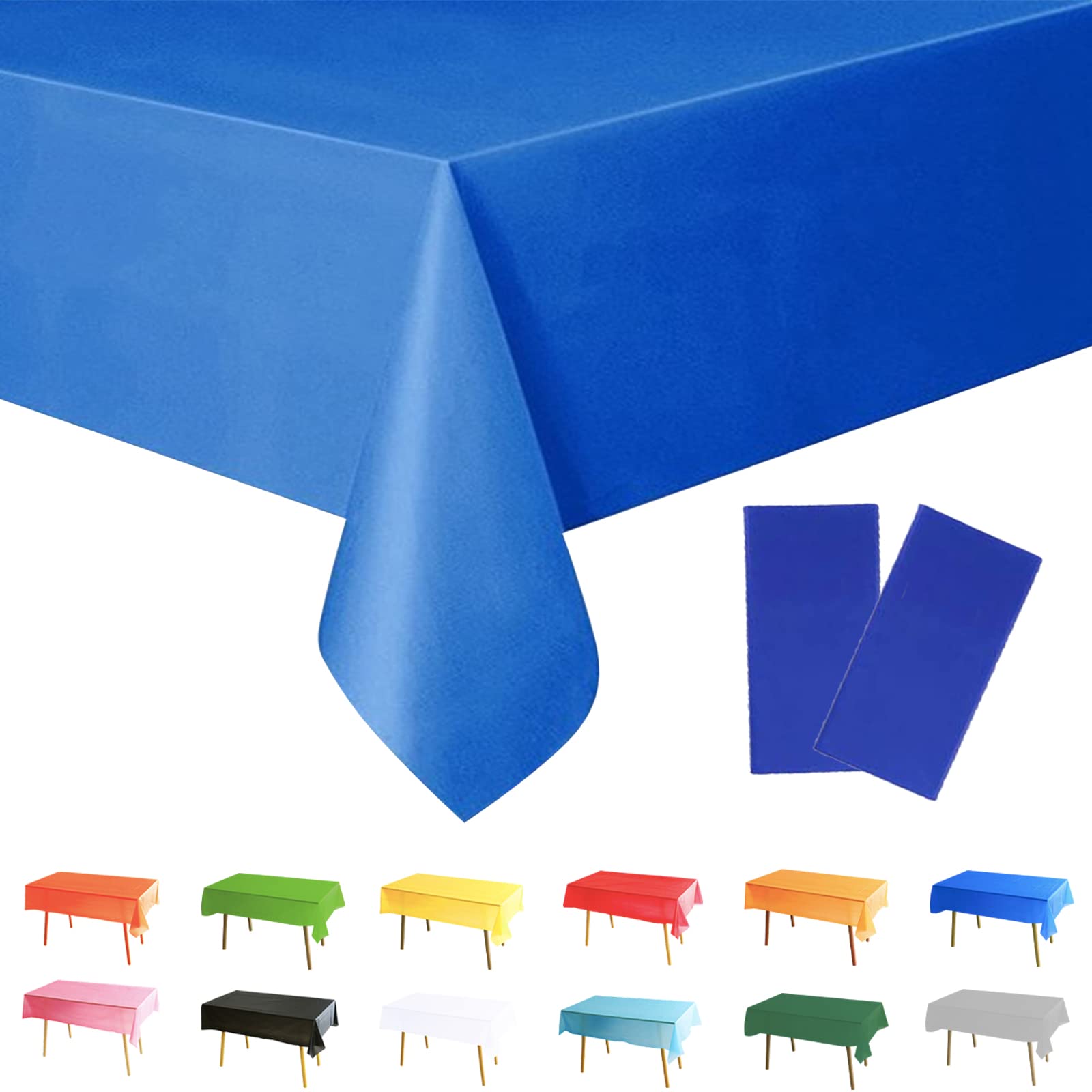 POPOYU 2Pcs Royal Blue Table Cloth Table Covers,137x274cm Royal Blue Party Dining Tablecovers Plastic Tablecloths for VJ Day 80th Anniversary Decoration,Wedding,Kids Boys Birthday Picnic Decoration
