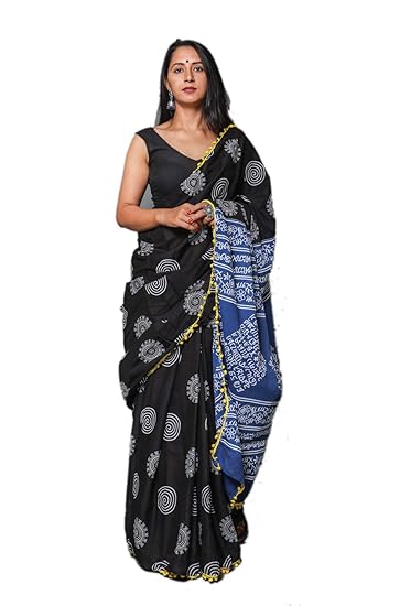 Hand Block Cotton Mulmul Saree with Blouse (Jaipuri Print)