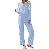 Ekouaer Womens Pajamas Set Cotton Long Sleeve Button Down Sleepwear Top and Long Pants Set Soft 2 Piece Pjs Lounge Set S-XXL