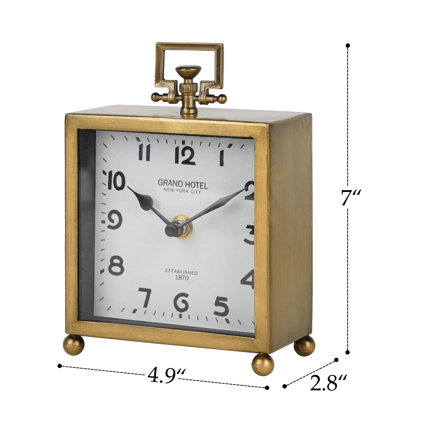 NIKKY HOME Small Gold Table Clock, Silent Non-Ticking Classic Battery Operated Decorative Mantel Desk Shelf Clock for Living Room Decor