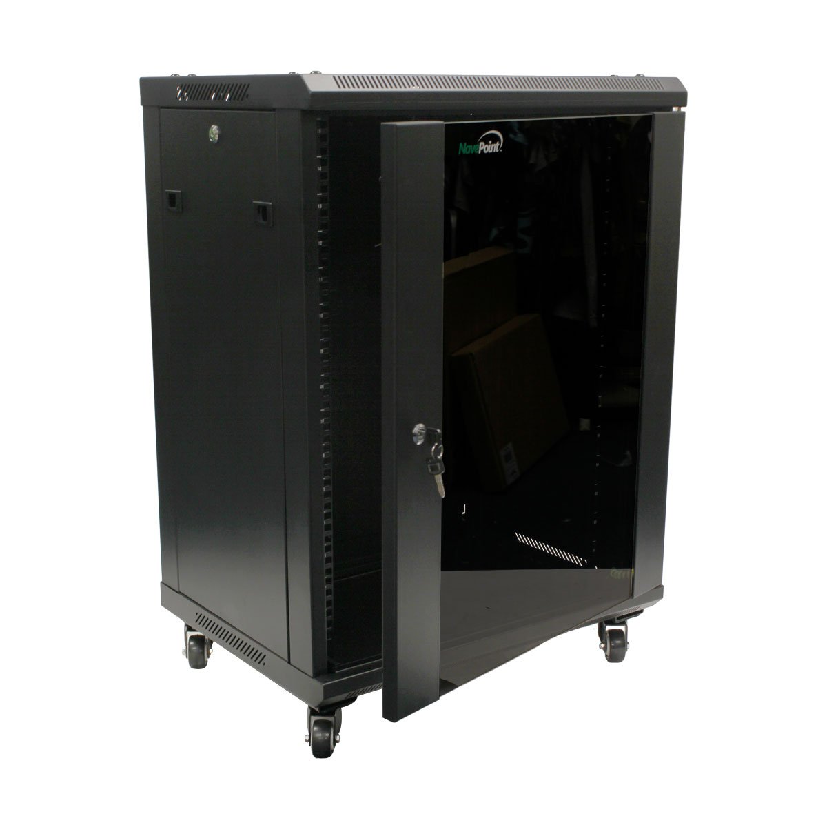 NavePoint 15U Wall Mount Network Server Cabinet Rack Enclosure Glass Door Lock w/Casters