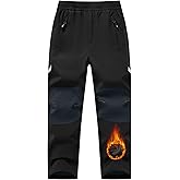 TBMPOY Boys Snow Ski Pants Kids Waterproof Fleece Lined Winter Hiking Snowboard Insulated Warm Pants Zipper Pockets