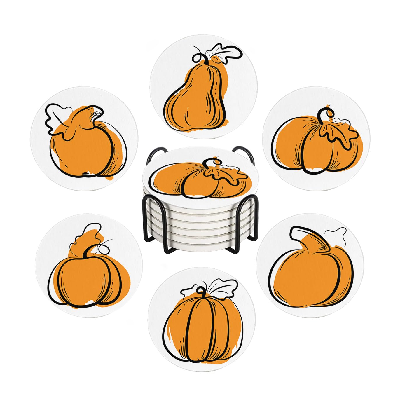 Fall Drink Absorbent Coasters with Holder Set of