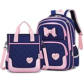 VIDOSCLA School Bags for Girls 2Pcs Bowknot Girls Backpack Elementary Princess Bookbag Sets for School