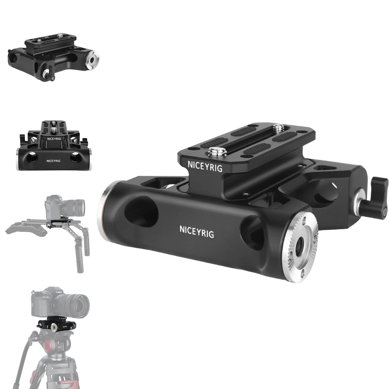 NICEYRIG Riser Baseplate with ARRI Rosette Mount & 15mm Rod Clamp for Canon C100/C300/C500 Sony FS7/FS5/FX9 Red DSMC2 Kinefinity Cinema Camera - 402