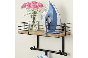 THYGIFTREE Ironing Board Holder Wall Mount with Shelf, Ironing Board Hanger with Basket, Metal Iron Holder Wall Mounted, Laun