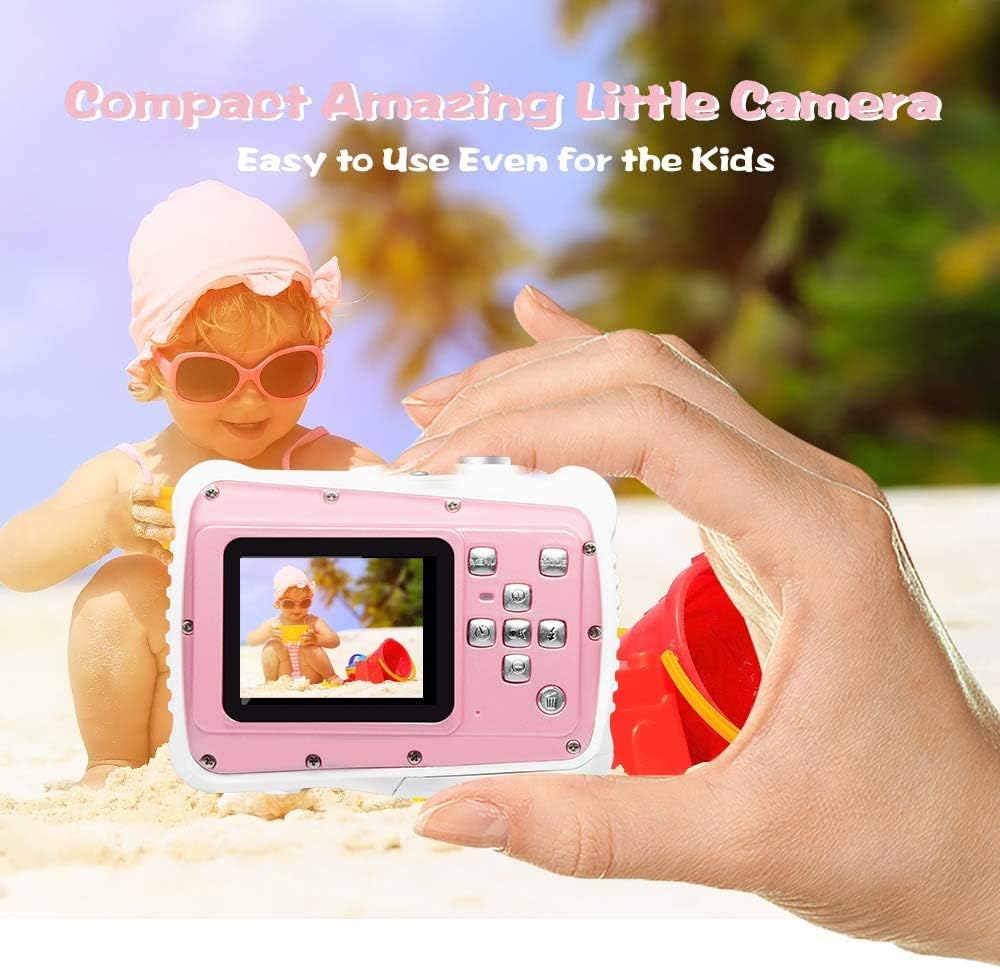 Cocac Underwater Camera 21MP HD Waterproof Digital Camera for Kids with 2.0" LCD 8X Digital Zoom Flash and Mic for Girls/Boys 2-5-10-15 Pink with 2 Batteries Max Support 32GB Card(not Included) : Camera & Photo