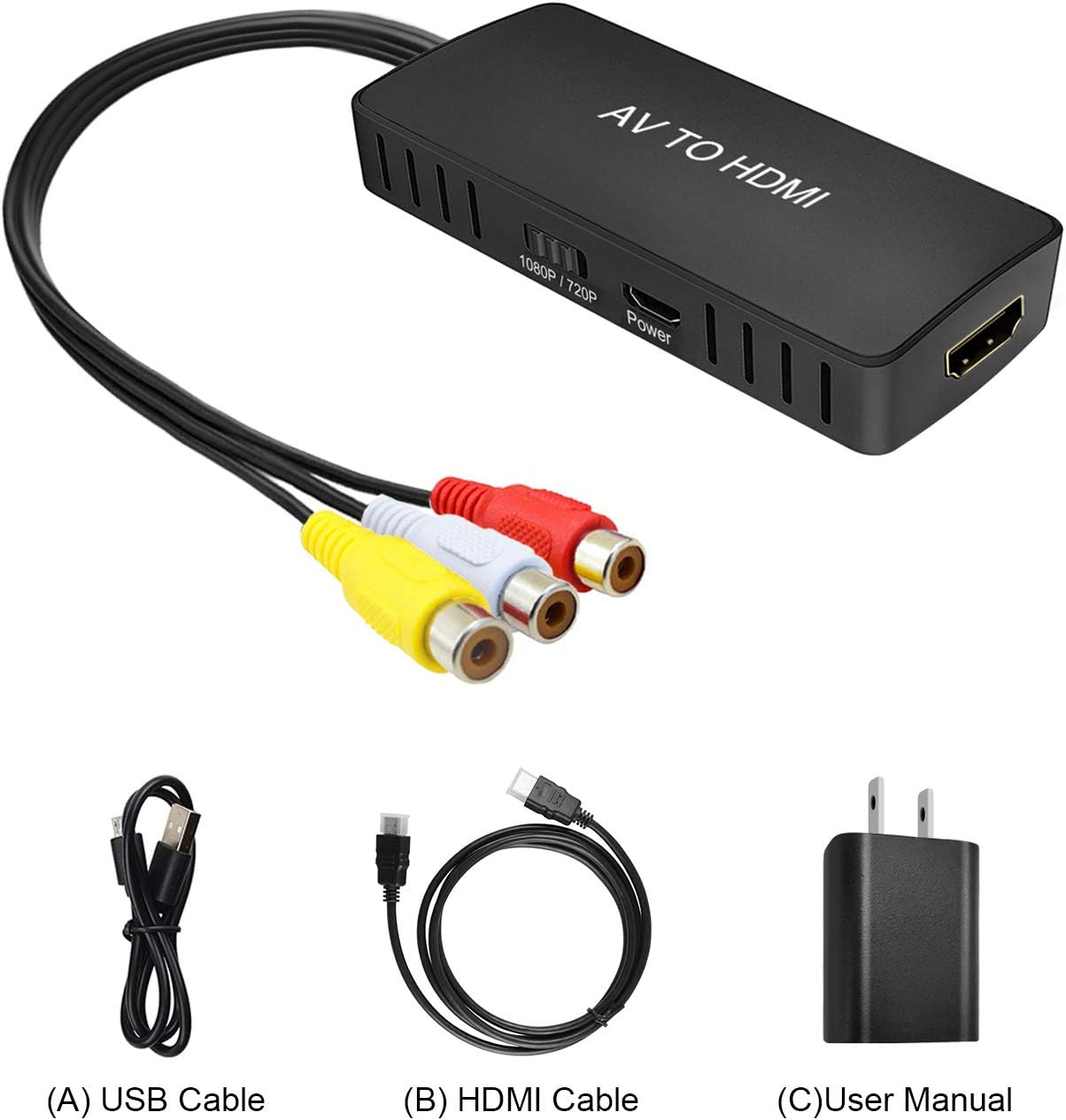 RCA to HDMI Converter, RuiPuo Composite to HDMI Adapter Support 1080P, PAL/NTSC Compatible with WII, WII U, PS one, PS2, PS3, STB, Xbox, VHS, VCR, Blue-Ray DVD,HDM Capture Card (RCA TO HDMI Converter): Electronics