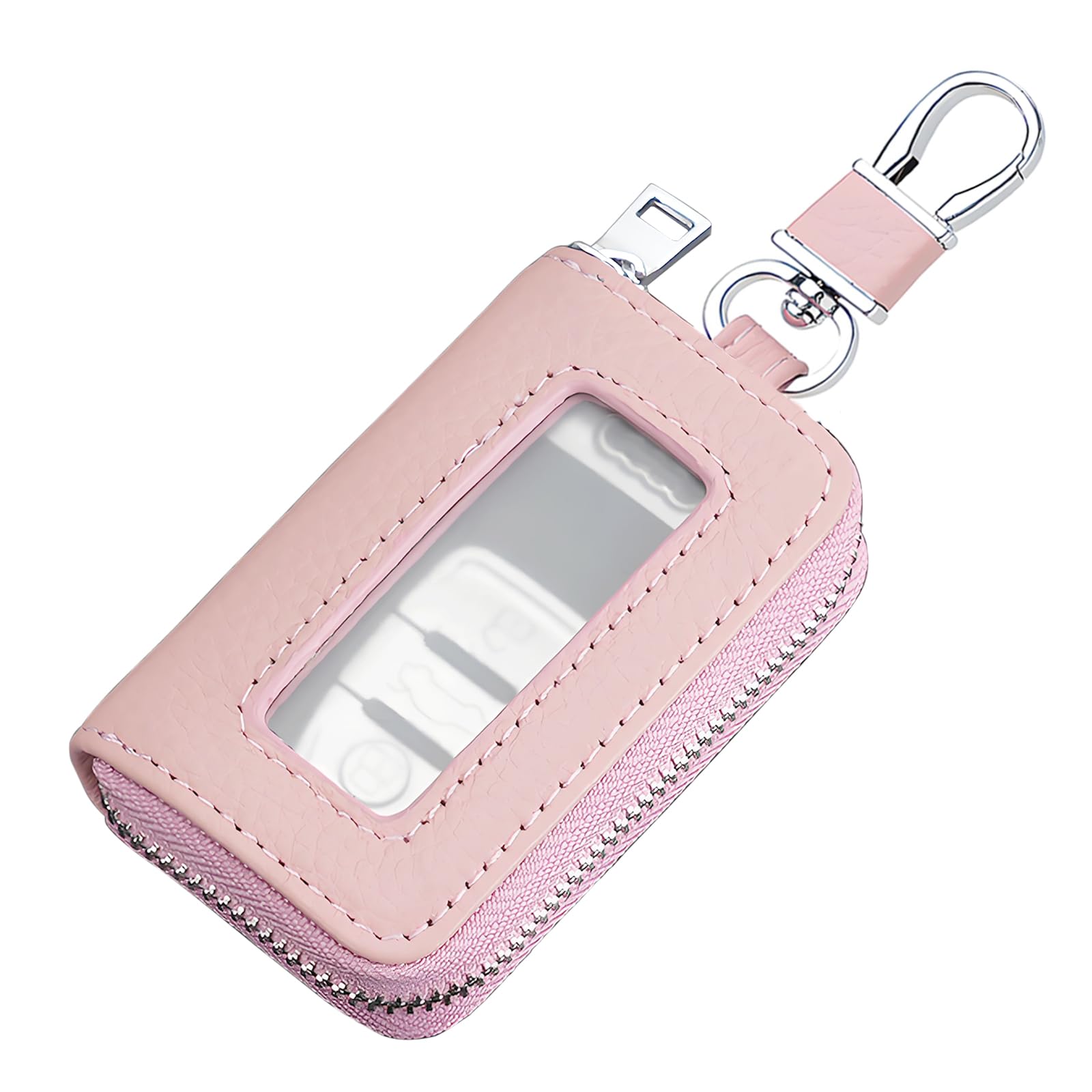 Photo 1 of vvag Car Key Fob Holder, Universal Genuine Leather Key Fob Case with Hook and Loop Tape, Premium Auto Smart Key fob Holder, for Remote Key Fob, Car Accessories for Women & Man (Pink)