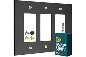 RIO SALTO Modern Metal Matte Black Triple Decorator Wall Outlet Cover Light Switch Cover Double Rocker Decora Electrical Decorator Wall Plate Electric Outlet Covers Black Receptacle - Midsize 3 Gang