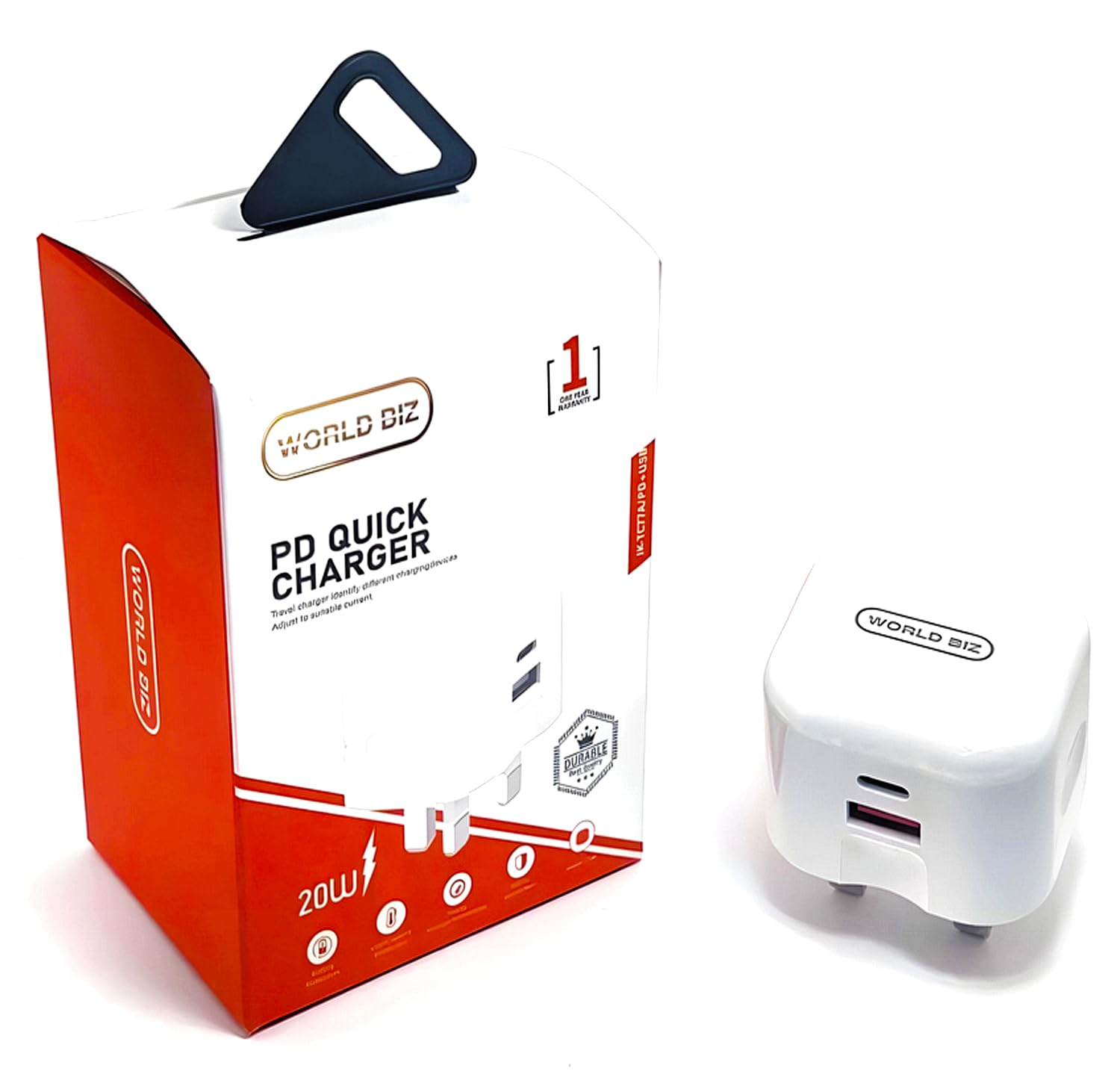 World biz USB C Plug 20W, Type C and USB A Plug Fast Charging Wall Charger PD Wall Plug Dual Port, Compatible with iPhone 15/15 Pro/14/13/12/SE, iPad Air 11, Galaxy S24/S23, Pixel 7/6, iWatch 9, etc